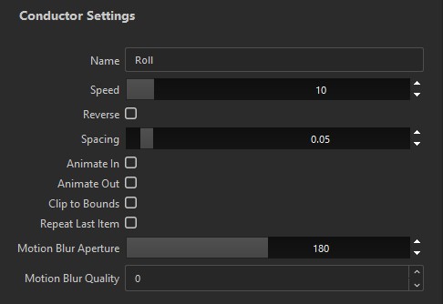 The Roll tab in the playout Properties panel