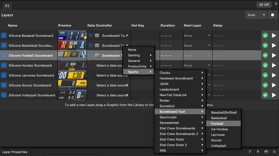 Scoreboard Tool menu