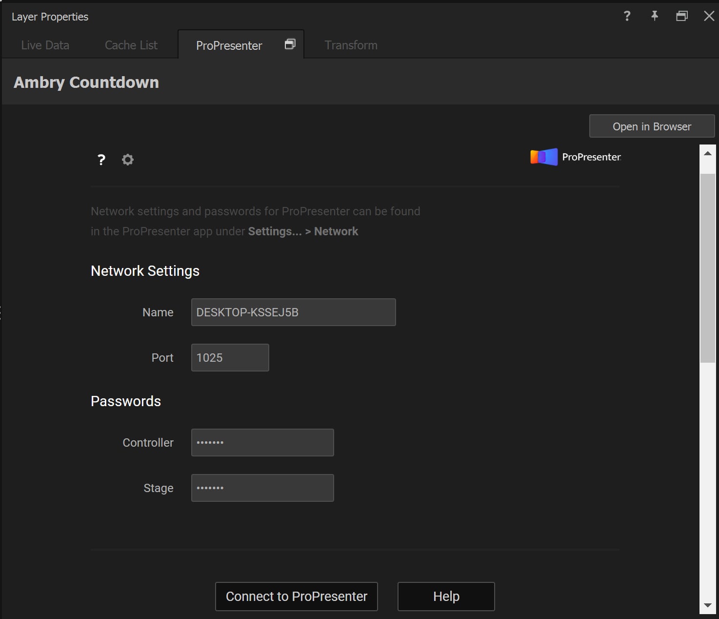 Connect to ProPresenter