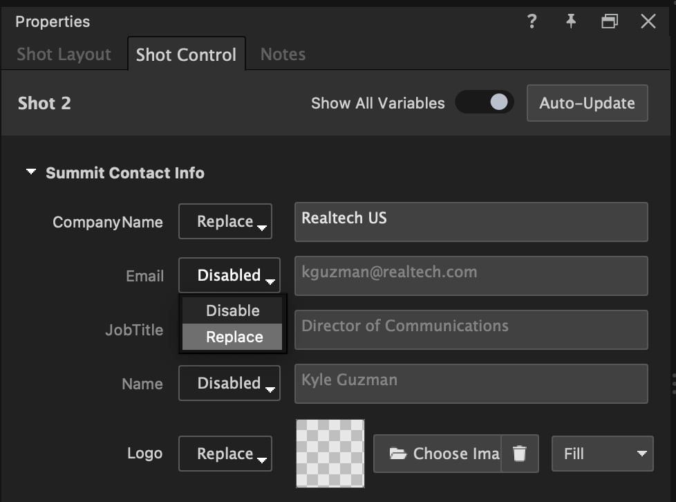 Disabled dropdown — Replace option