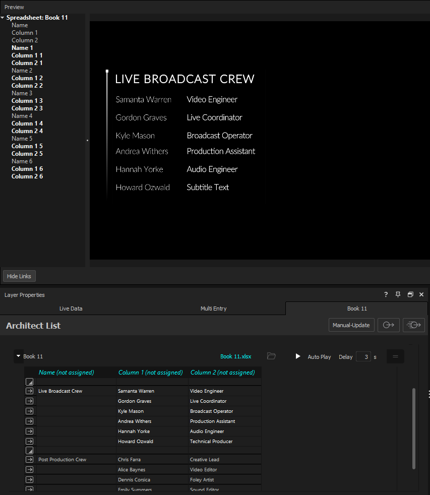 A block of data selected in the Spreadsheet panel