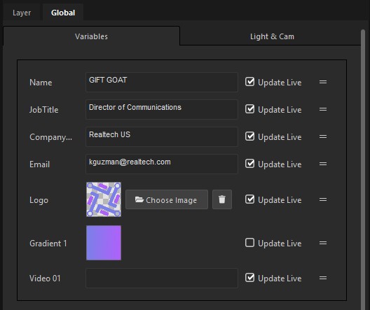 The Global Variables tab