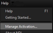 The Help menu with the Manage Activation command