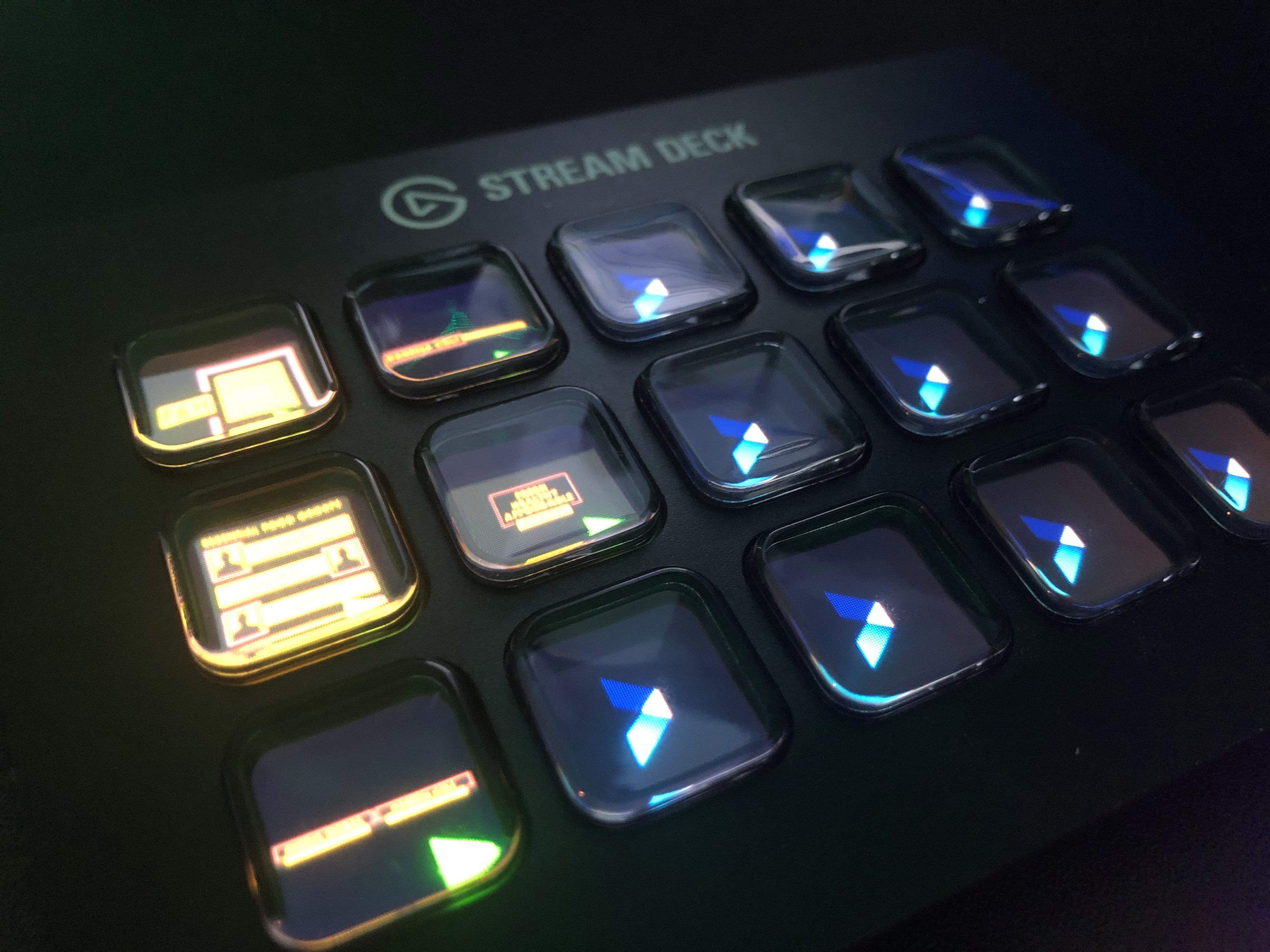 Stream Deck device showing configured Dynamic Graphics buttons