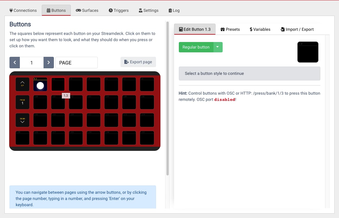 Empty button selected