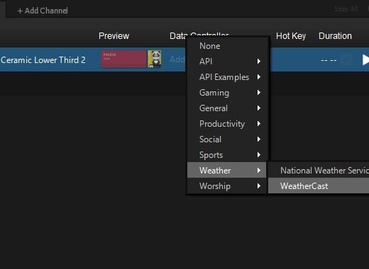 The Data Controller column dropdown showing the source categories