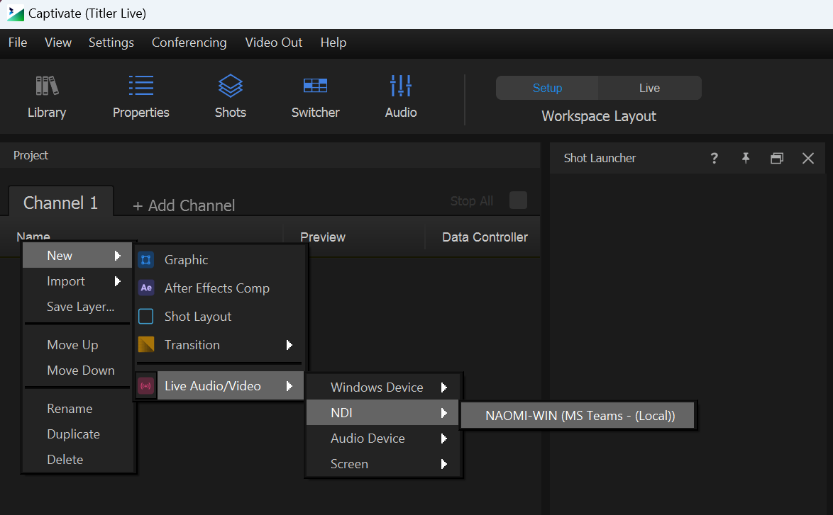 Add live video source