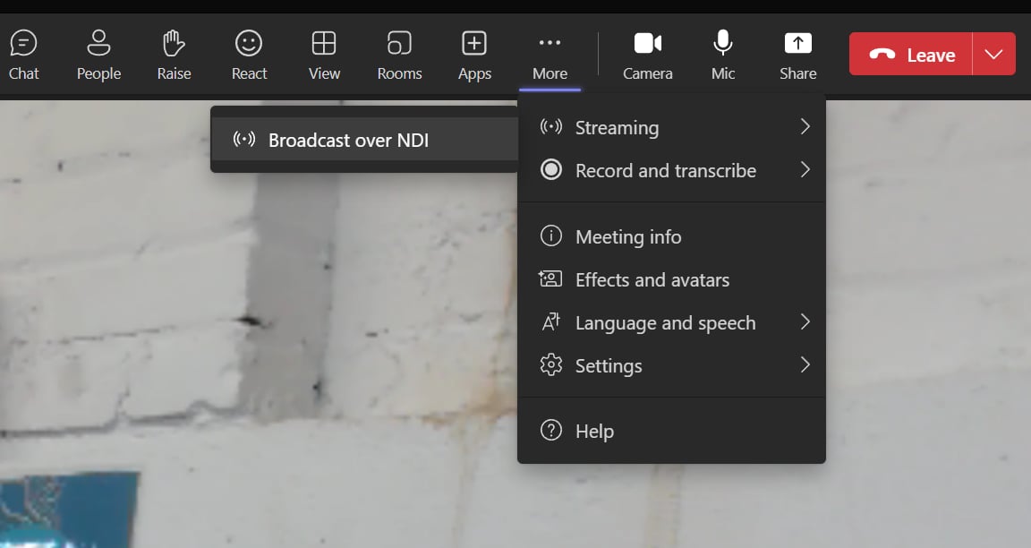 Broadcast over NDI