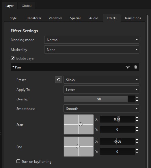 The Effects tab: Blending mode