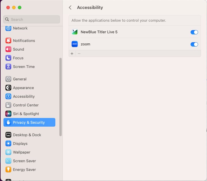 Accessibility settings