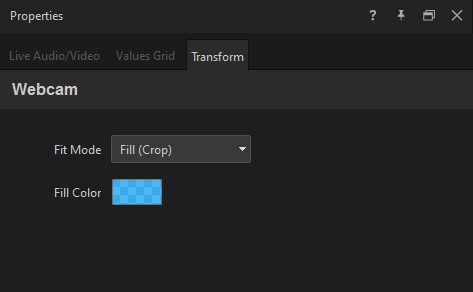 Transform tab for a live input — Fit Mode and Fill Color only